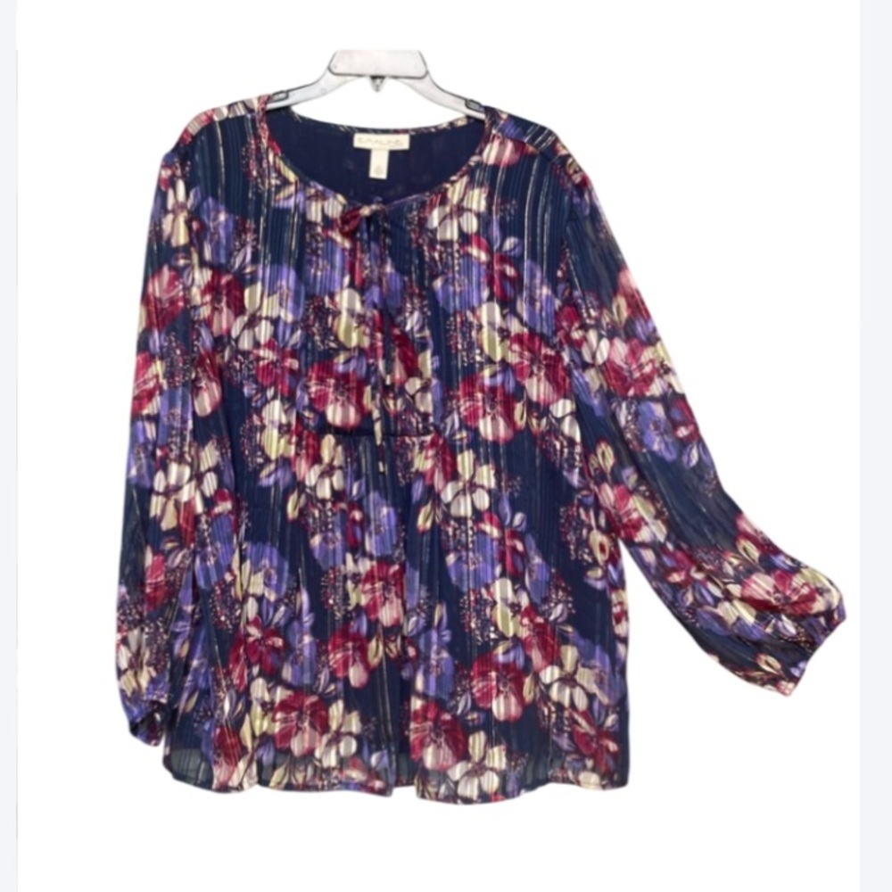 3/$45 Emaline floral print top w metallic stripes peasant blouse boho party 3X